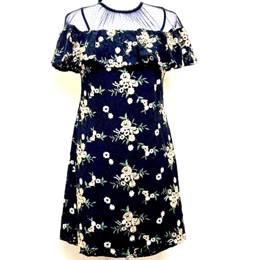 DONNA MORGAN Petites Dress Size 2 Cocktail Coquette Black Lace Floral Embroidery